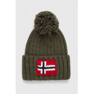 Napapijri caciula din amestec de lana culoarea verde, din tricot gros