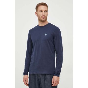 North Sails longsleeve din bumbac culoarea albastru marin, neted