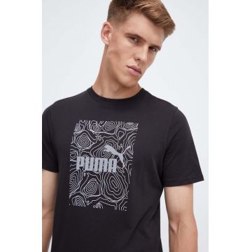 Puma tricou din bumbac culoarea negru, cu imprimeu