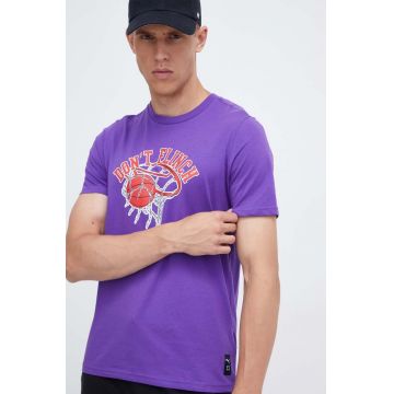 Puma tricou din bumbac culoarea violet, cu imprimeu