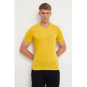 Salewa tricou sport Pure Eagle Frame Dry culoarea galben, cu imprimeu