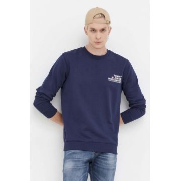 Tommy Jeans hanorac de bumbac barbati, culoarea albastru marin, cu imprimeu