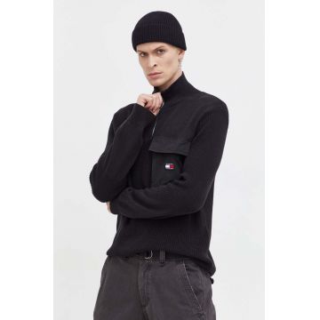 Tommy Jeans pulover de bumbac culoarea negru, cu turtleneck