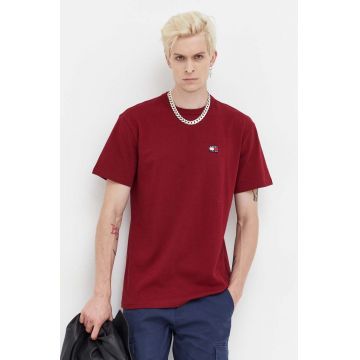 Tommy Jeans tricou din bumbac culoarea bordo, cu imprimeu