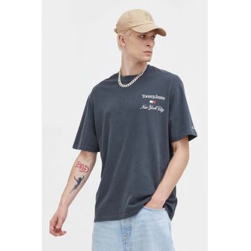 Tommy Jeans tricou din bumbac culoarea gri, cu imprimeu