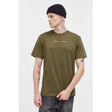 Tommy Jeans tricou din bumbac culoarea verde, cu imprimeu