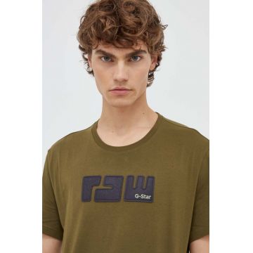 G-Star Raw tricou din bumbac culoarea verde, cu imprimeu