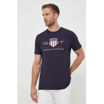 Gant tricou din bumbac culoarea albastru marin, cu imprimeu