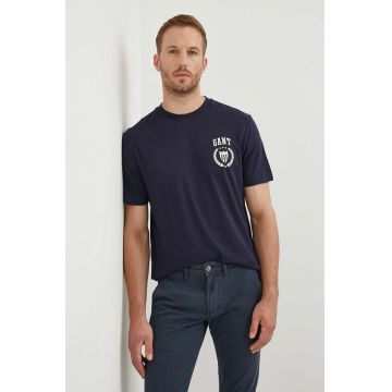 Gant tricou din bumbac culoarea albastru marin, cu imprimeu