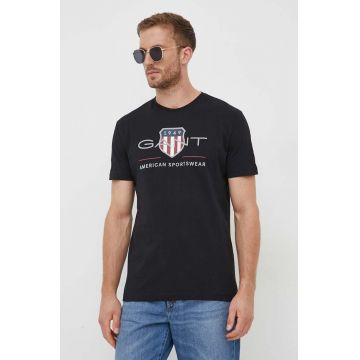 Gant tricou din bumbac culoarea negru, cu imprimeu