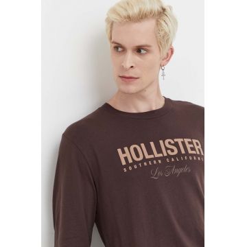 Hollister Co. longsleeve din bumbac culoarea maro, cu imprimeu