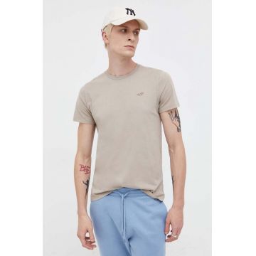 Hollister Co. tricou din bumbac culoarea bej, neted