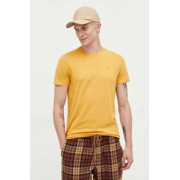 Hollister Co. tricou din bumbac culoarea galben, neted