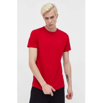 Hollister Co. tricou din bumbac culoarea rosu, neted