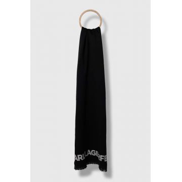 Karl Lagerfeld esarfa de lana culoarea negru, neted