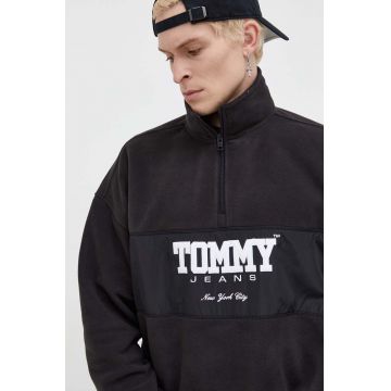 Tommy Jeans bluza barbati, culoarea negru, cu imprimeu
