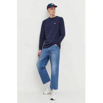 Tommy Jeans longsleeve din bumbac culoarea albastru marin, cu imprimeu