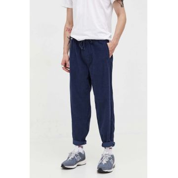 Tommy Jeans pantaloni de bumbac culoarea albastru marin, drept