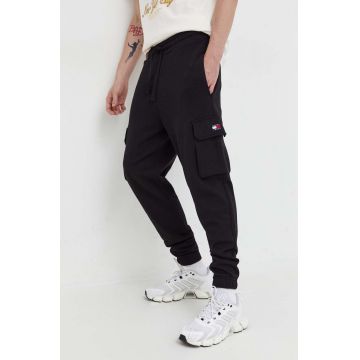 Tommy Jeans pantaloni de trening din bumbac culoarea negru, melanj