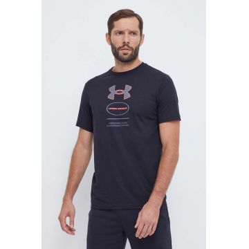 Under Armour tricou barbati, culoarea negru, cu imprimeu