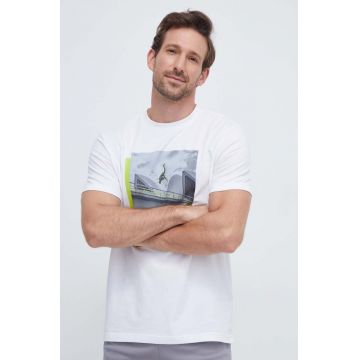 Boss Green tricou BOSS GREEN barbati, culoarea alb, cu imprimeu