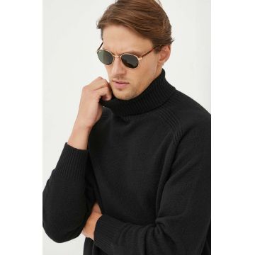 BOSS pulover de lana barbati, culoarea negru, cu guler