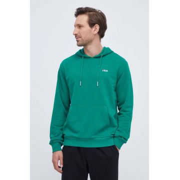 Fila bluza barbati, culoarea verde, cu glugă, neted