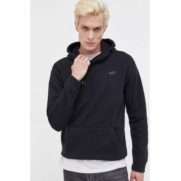 Hollister Co. bluza barbati, culoarea negru, cu glugă, cu imprimeu