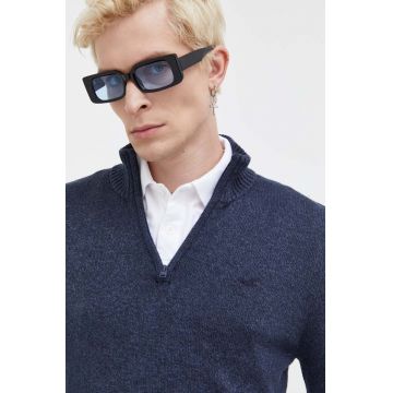 Hollister Co. pulover barbati, culoarea albastru marin, light, cu turtleneck