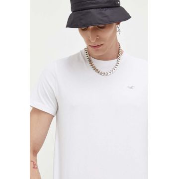 Hollister Co. tricou din bumbac culoarea alb, neted