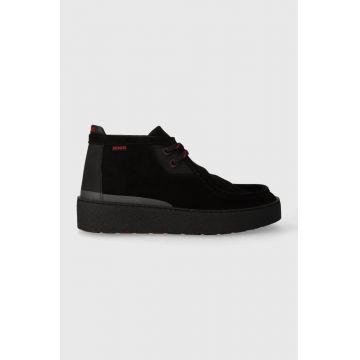 HUGO mocasini din piele intoarsa Evan barbati, culoarea negru, 50503744