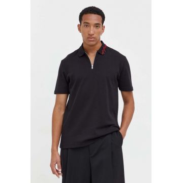 HUGO polo de bumbac culoarea negru, neted