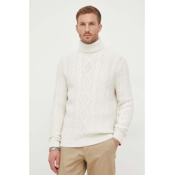 Joop! pulover de lana barbati, culoarea bej, light, cu guler