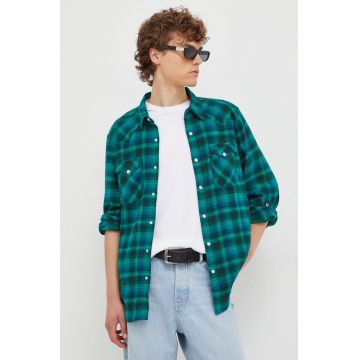 Levi's camasa din bumbac barbati, culoarea verde, cu guler clasic, regular