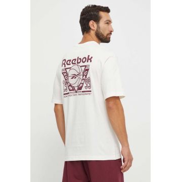 Reebok Classic tricou din bumbac Basketball culoarea bej, cu imprimeu