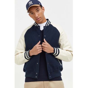 Superdry jacheta bomber din lana culoarea albastru marin, de tranzitie
