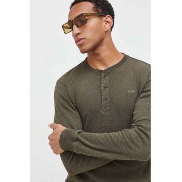 Superdry longsleeve din bumbac culoarea verde, melanj