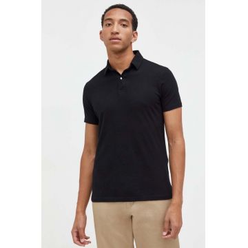 Superdry polo de bumbac culoarea negru, neted