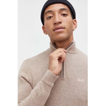 Superdry pulover din amestec de lana barbati, culoarea bej, light, cu turtleneck