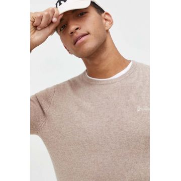 Superdry pulover din amestec de lana barbati, culoarea bej, light