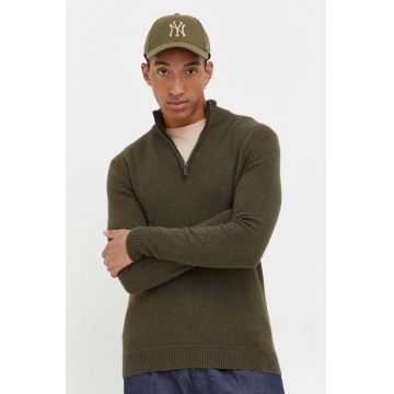 Superdry pulover din amestec de lana barbati, culoarea verde, cu turtleneck