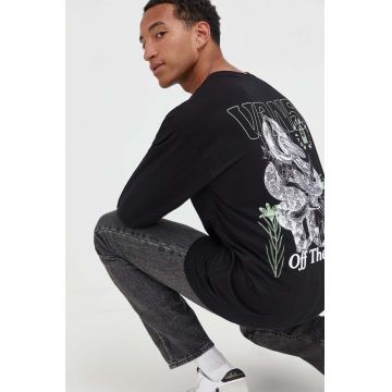 Vans longsleeve din bumbac culoarea negru, cu imprimeu