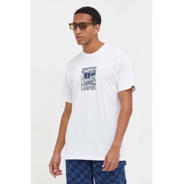 Vans tricou din bumbac culoarea alb, cu imprimeu