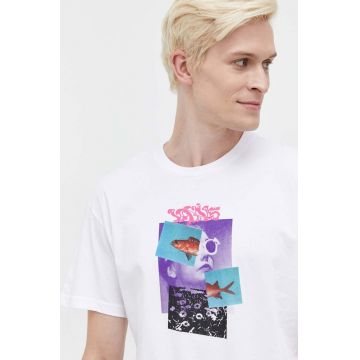 Vans tricou din bumbac culoarea alb, cu imprimeu