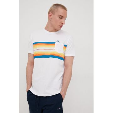 Quiksilver tricou din bumbac culoarea alb, cu imprimeu