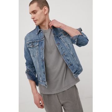 Superdry geacă din denim bărbați, culoarea bleumarin, de tranziție