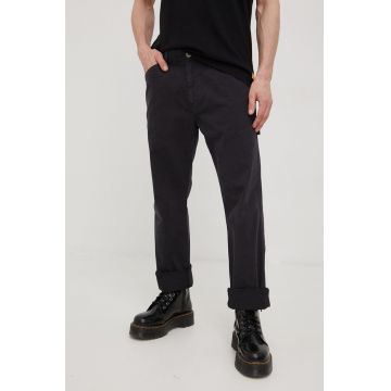 Superdry pantaloni de bumbac barbati, culoarea negru, cu fason chinos