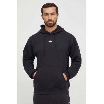 adidas Originals bluza barbati, culoarea negru, cu glugă, cu imprimeu