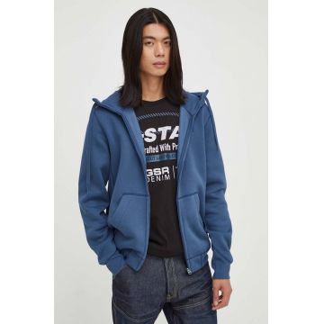 G-Star Raw bluza barbati, culoarea albastru marin, cu glugă, neted