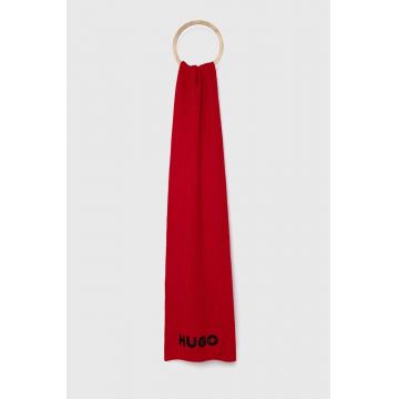 HUGO esarfa de lana culoarea roz, neted